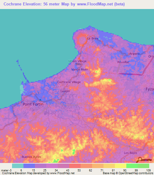 Cochrane,Trinidad and Tobago Elevation Map