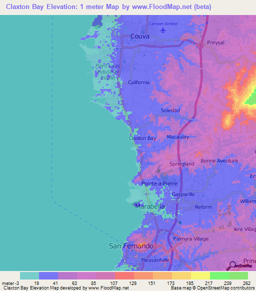 Claxton Bay,Trinidad and Tobago Elevation Map