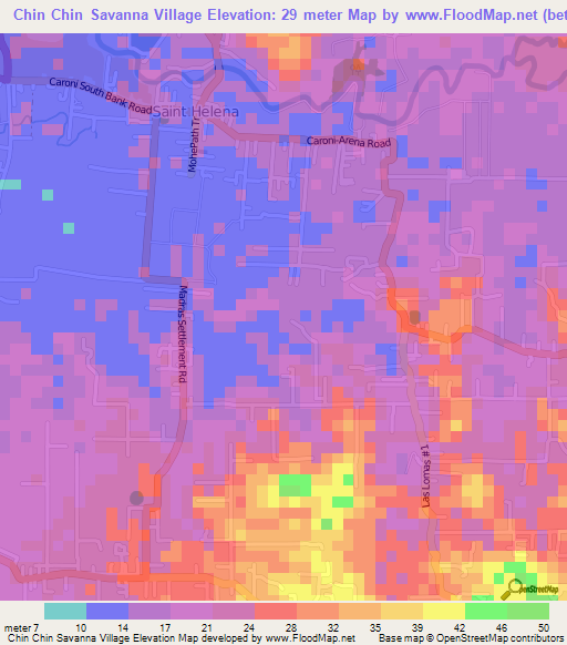 Chin Chin Savanna Village,Trinidad and Tobago Elevation Map