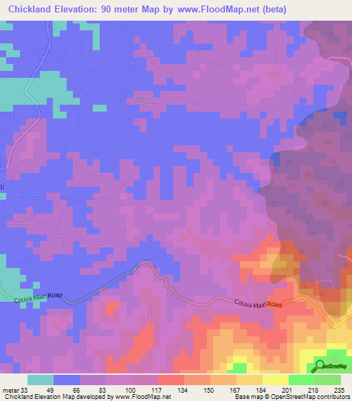 Chickland,Trinidad and Tobago Elevation Map