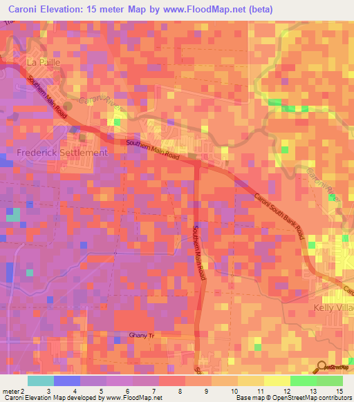 Caroni,Trinidad and Tobago Elevation Map