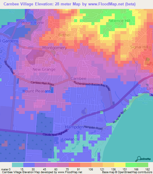 Carnbee Village,Trinidad and Tobago Elevation Map