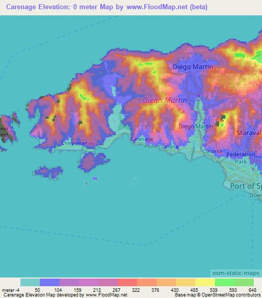 Carenage,Trinidad and Tobago Elevation Map