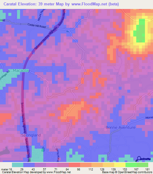 Caratal,Trinidad and Tobago Elevation Map