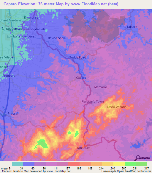 Caparo,Trinidad and Tobago Elevation Map