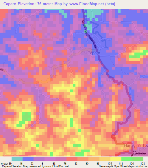 Caparo,Trinidad and Tobago Elevation Map