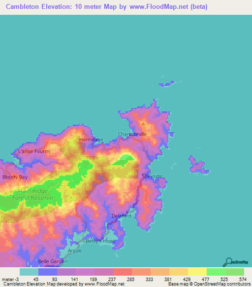 Cambleton,Trinidad and Tobago Elevation Map