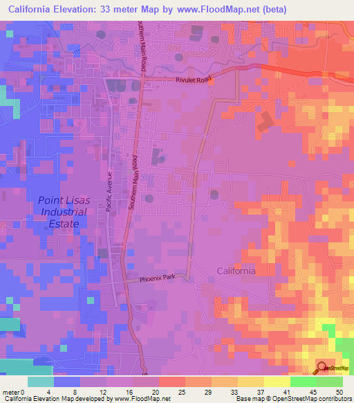California,Trinidad and Tobago Elevation Map