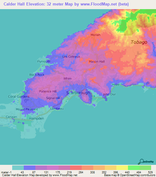 Calder Hall,Trinidad and Tobago Elevation Map