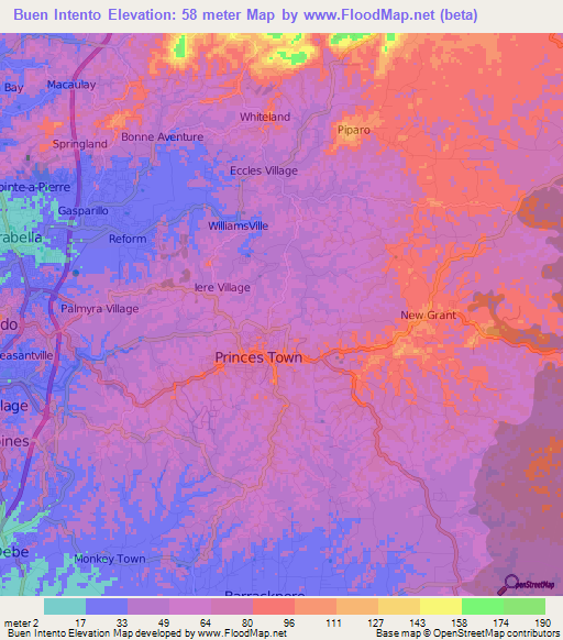 Buen Intento,Trinidad and Tobago Elevation Map