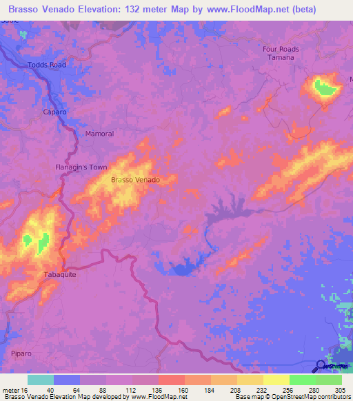 Brasso Venado,Trinidad and Tobago Elevation Map