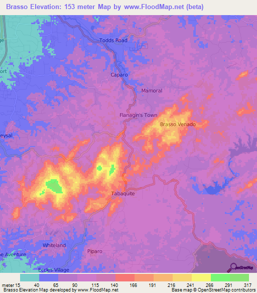 Brasso,Trinidad and Tobago Elevation Map