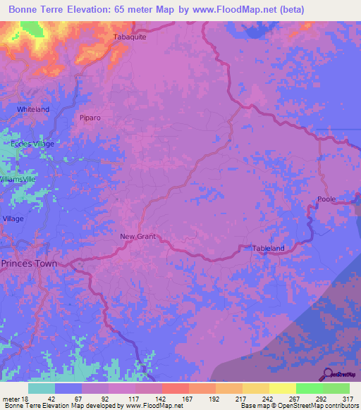 Bonne Terre,Trinidad and Tobago Elevation Map