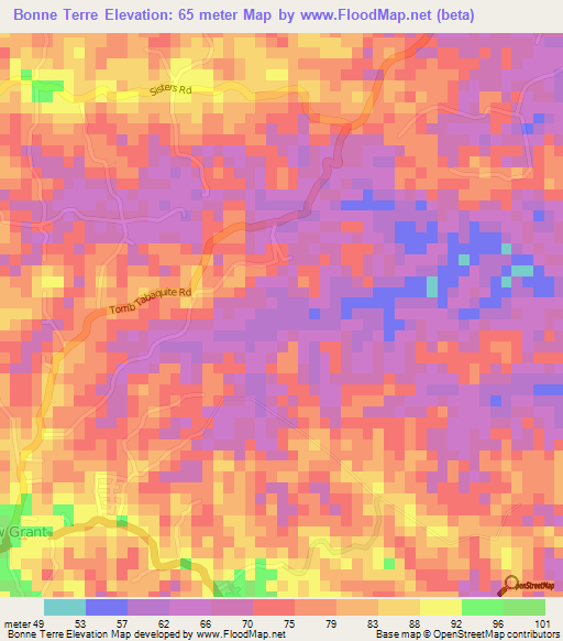 Bonne Terre,Trinidad and Tobago Elevation Map