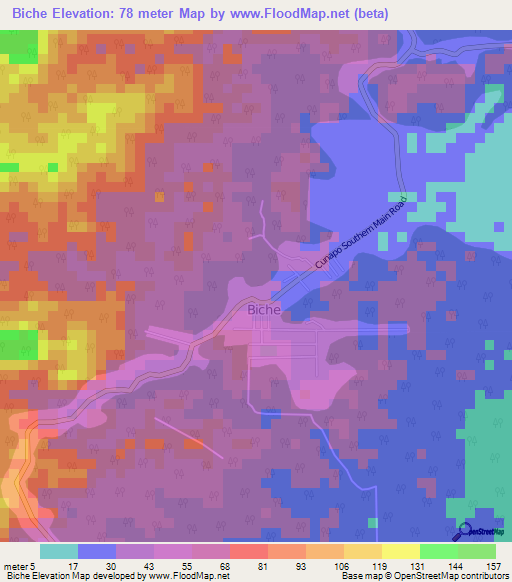 Biche,Trinidad and Tobago Elevation Map