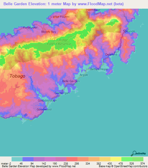 Belle Garden,Trinidad and Tobago Elevation Map