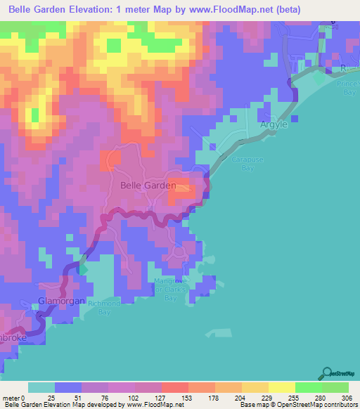 Belle Garden,Trinidad and Tobago Elevation Map