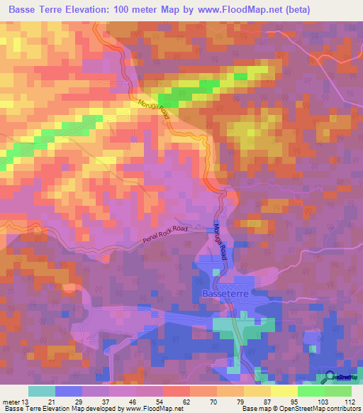 Basse Terre,Trinidad and Tobago Elevation Map