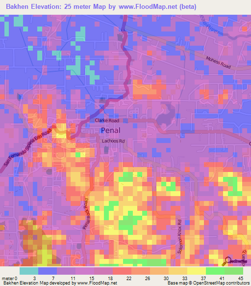 Bakhen,Trinidad and Tobago Elevation Map