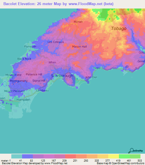 Bacolet,Trinidad and Tobago Elevation Map