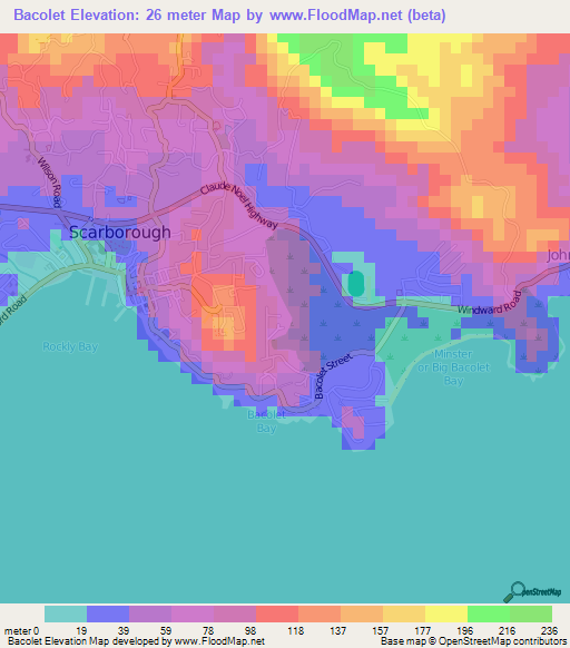 Bacolet,Trinidad and Tobago Elevation Map