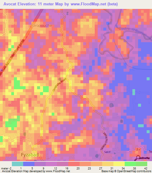 Avocat,Trinidad and Tobago Elevation Map