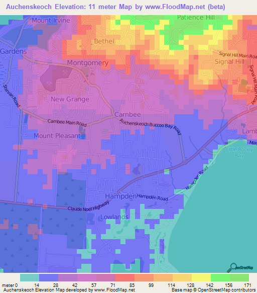 Auchenskeoch,Trinidad and Tobago Elevation Map