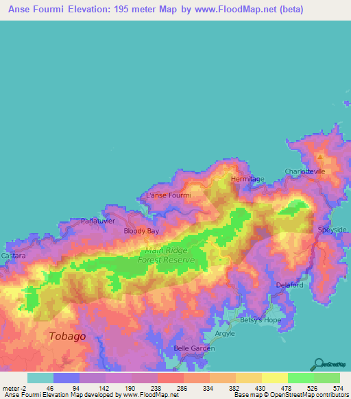 Anse Fourmi,Trinidad and Tobago Elevation Map