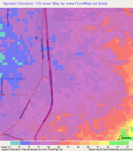 Agostini,Trinidad and Tobago Elevation Map
