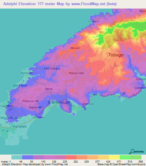 Adelphi,Trinidad and Tobago Elevation Map