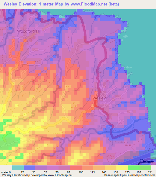 Wesley,Dominica Elevation Map