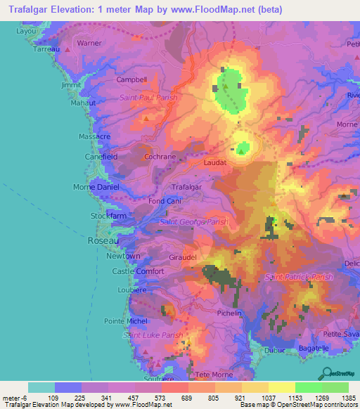 Trafalgar,Dominica Elevation Map