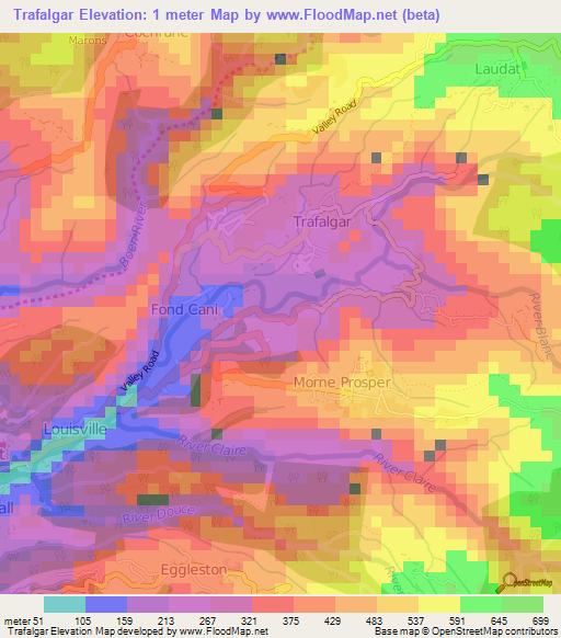 Trafalgar,Dominica Elevation Map