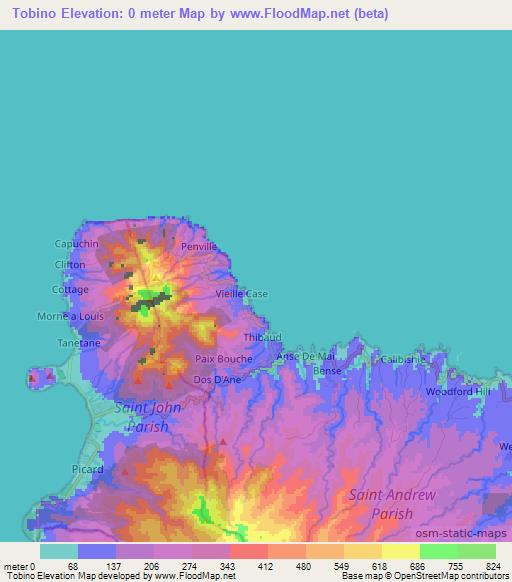 Tobino,Dominica Elevation Map