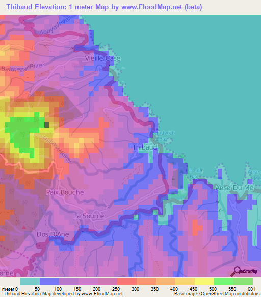 Thibaud,Dominica Elevation Map