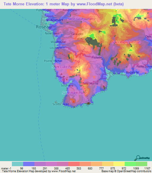 Tete Morne,Dominica Elevation Map
