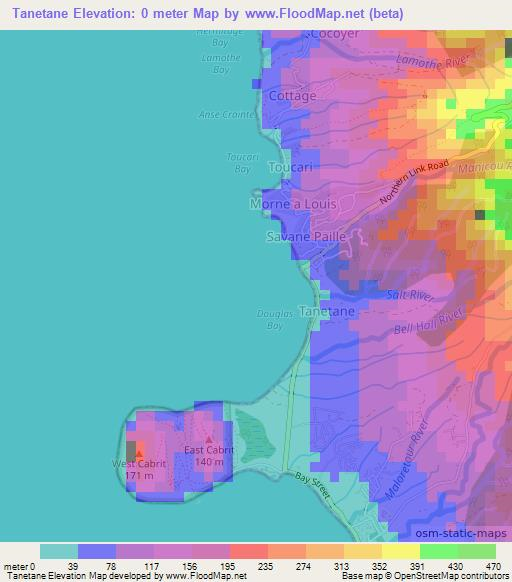 Tanetane,Dominica Elevation Map