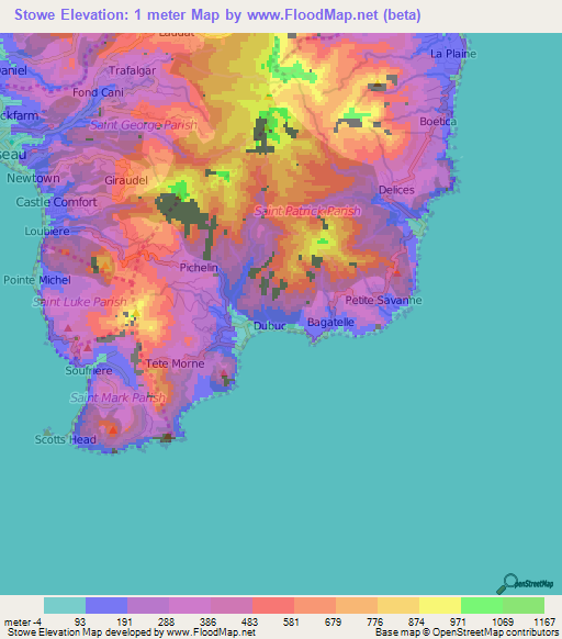 Stowe,Dominica Elevation Map