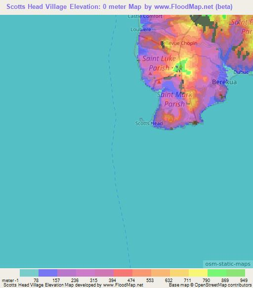 Scotts Head Village,Dominica Elevation Map