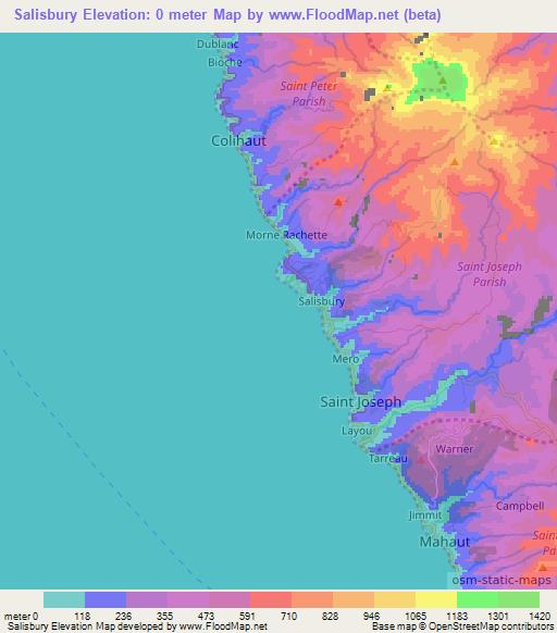 Salisbury,Dominica Elevation Map