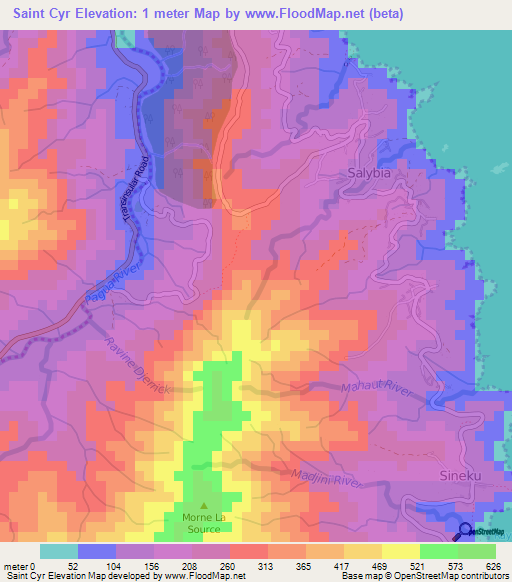 Saint Cyr,Dominica Elevation Map