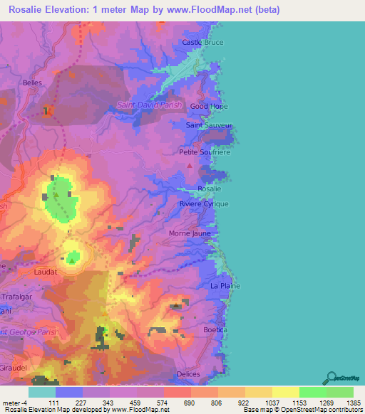Rosalie,Dominica Elevation Map