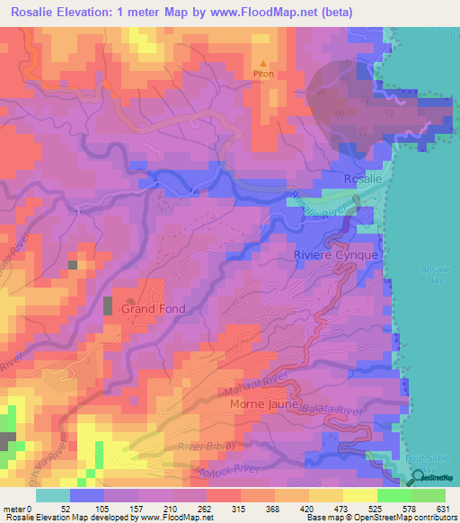 Rosalie,Dominica Elevation Map