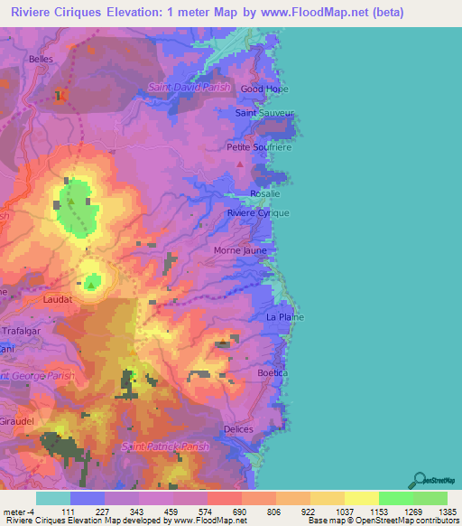 Riviere Ciriques,Dominica Elevation Map