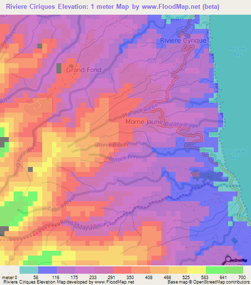 Riviere Ciriques,Dominica Elevation Map