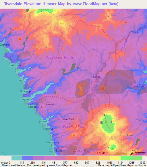 Riversdale,Dominica Elevation Map