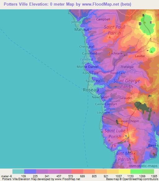 Potters Ville,Dominica Elevation Map