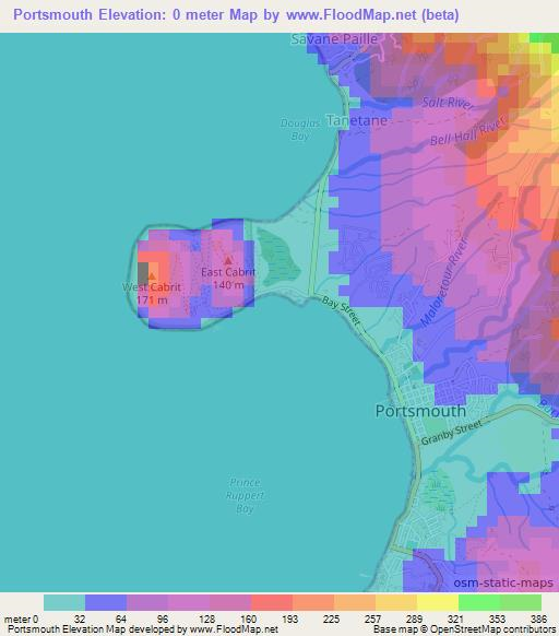 Portsmouth,Dominica Elevation Map