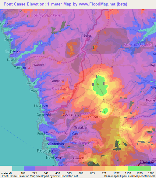 Pont Casse,Dominica Elevation Map