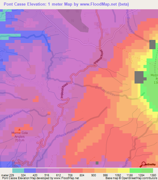 Pont Casse,Dominica Elevation Map